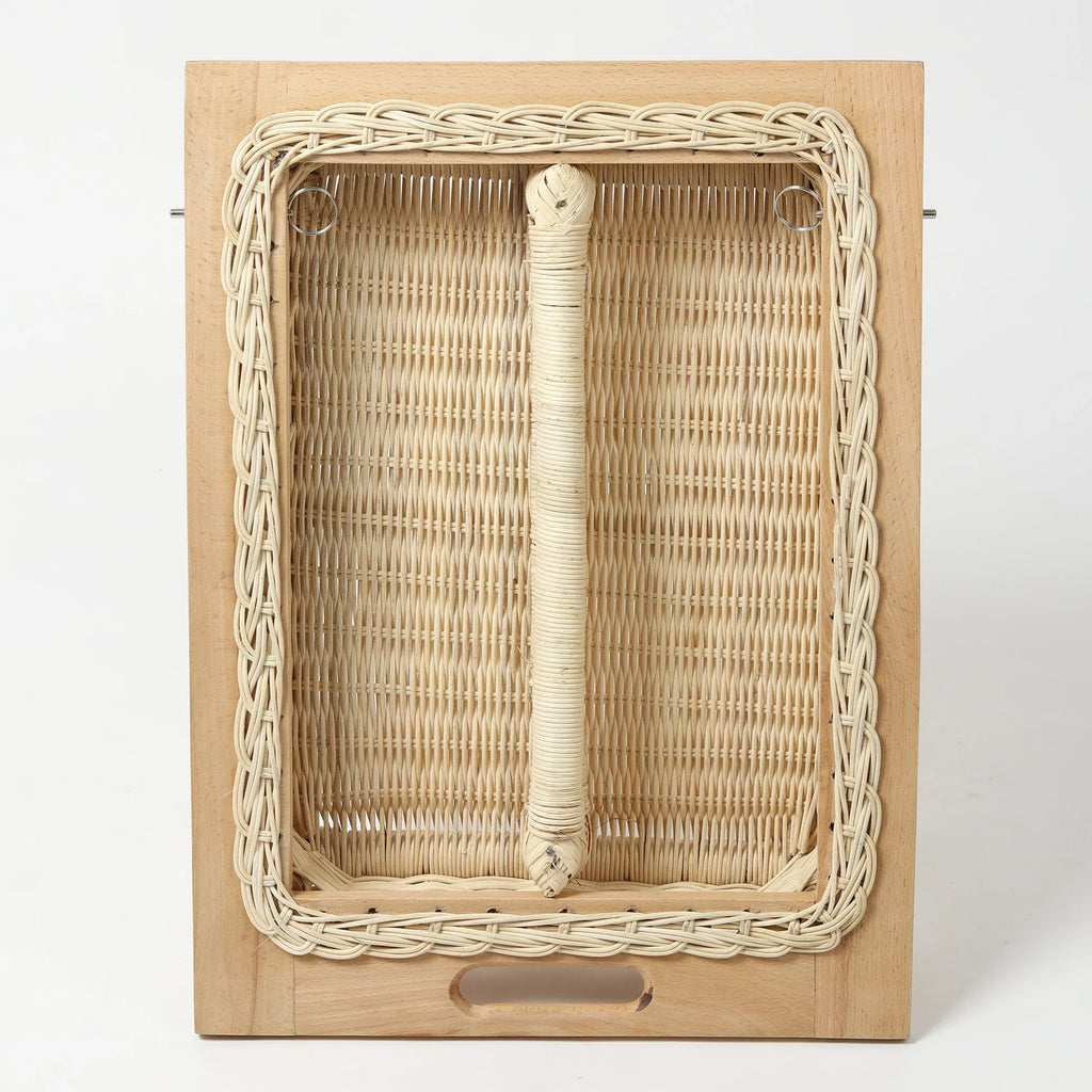 Rustic Wicker Pull-Out Storage Basket with Partition for Kitchen and Home Use