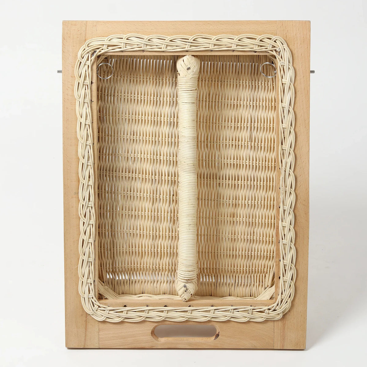 Rustic Wicker Pull-Out Storage Basket with Partition for Kitchen and Home Use