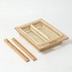 Rustic Wicker Pull-Out Storage Basket with Partition for Kitchen and Home Use