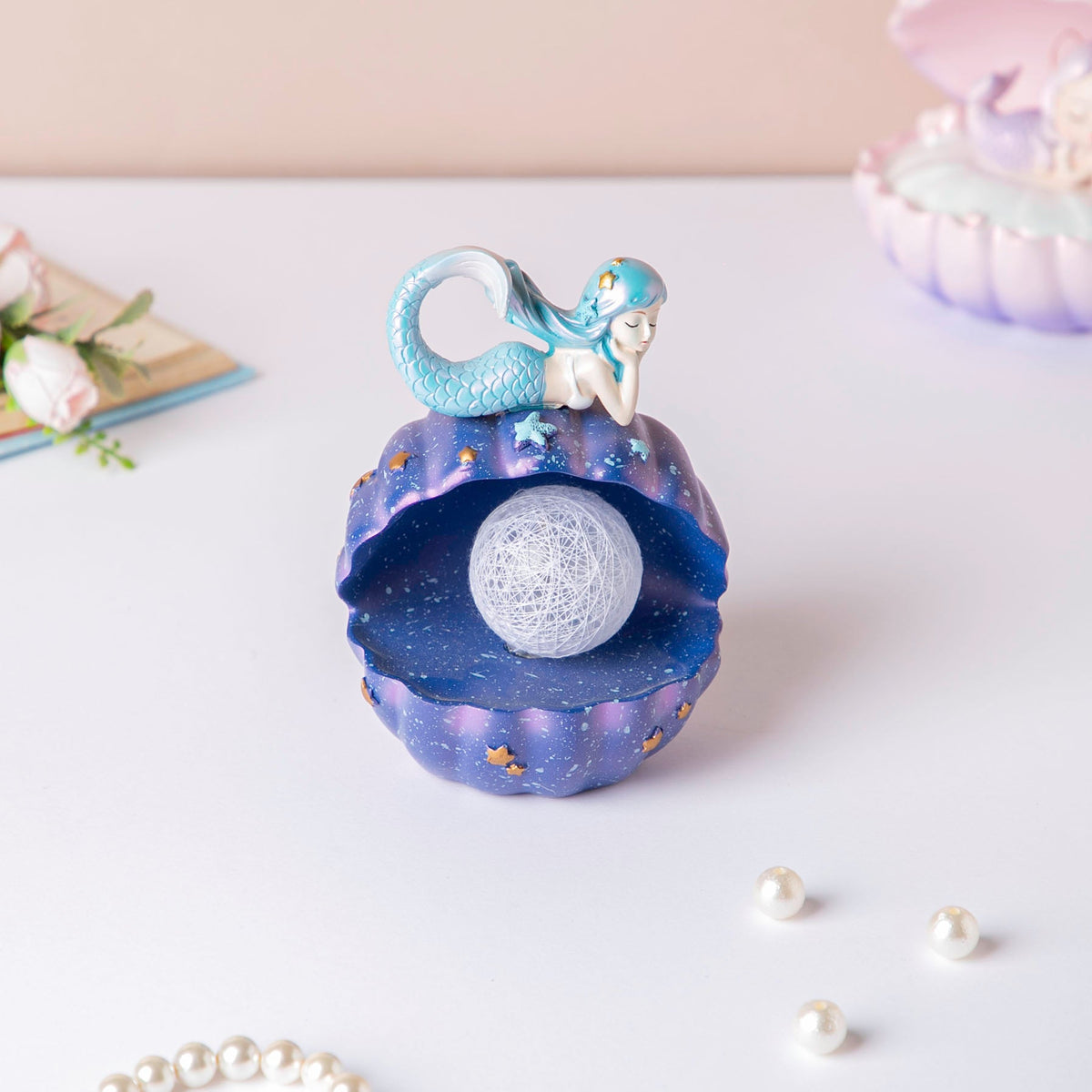 Starry Shell Mermaid Decor With Dark Blue Nestasia