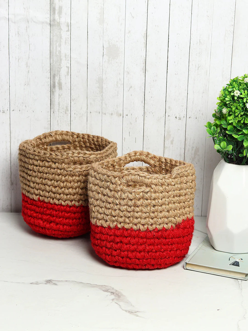 Set of 2 Jute Basket with Handles – Perfect for Plants & Storage