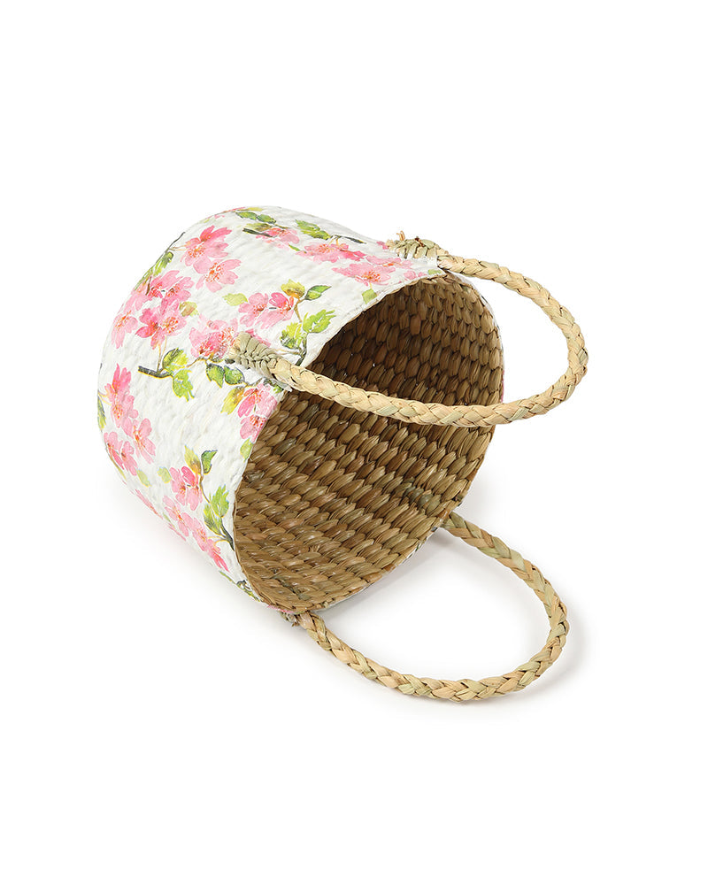Round Seagrass Basket for Fruit Storage and Decorative Hamper