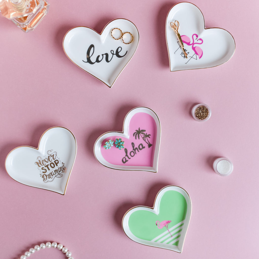 Heart Flamingo Trinkets Ceramic Plate Nestasia