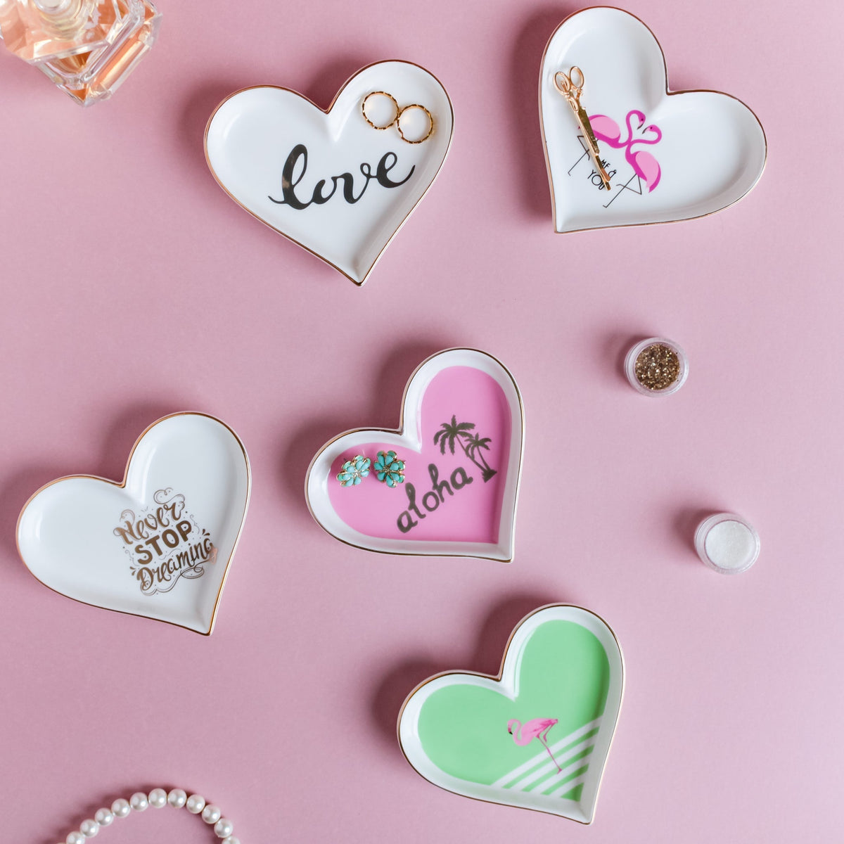 Heart Flamingo Trinkets Ceramic Plate Nestasia