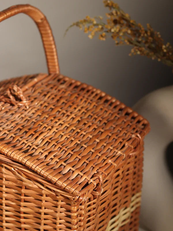Rustic Wicker Picnic Basket Handmade for Beach, Picnic & Weekend Trips