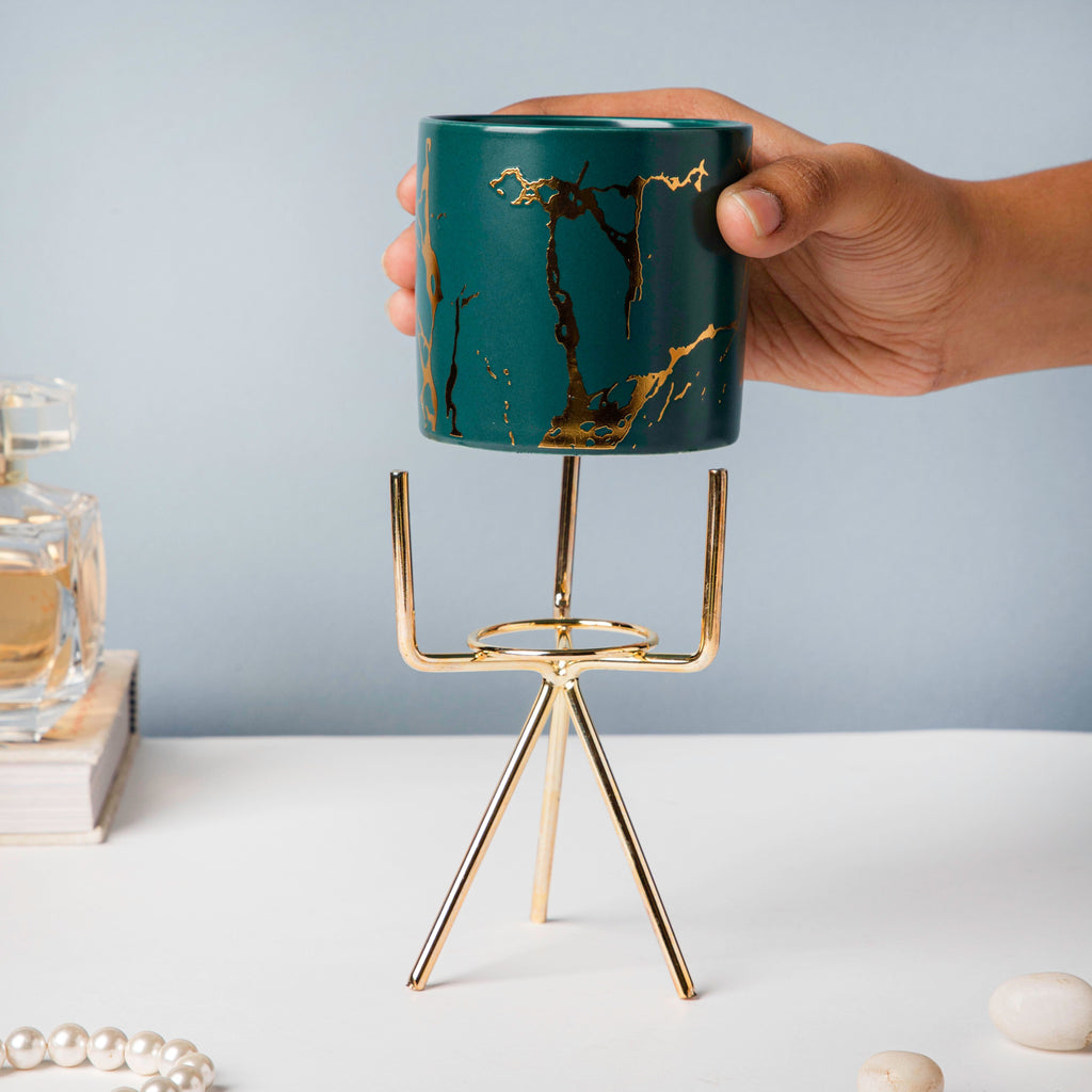 Auric Marble Green Planter with Stand Small Nestasia