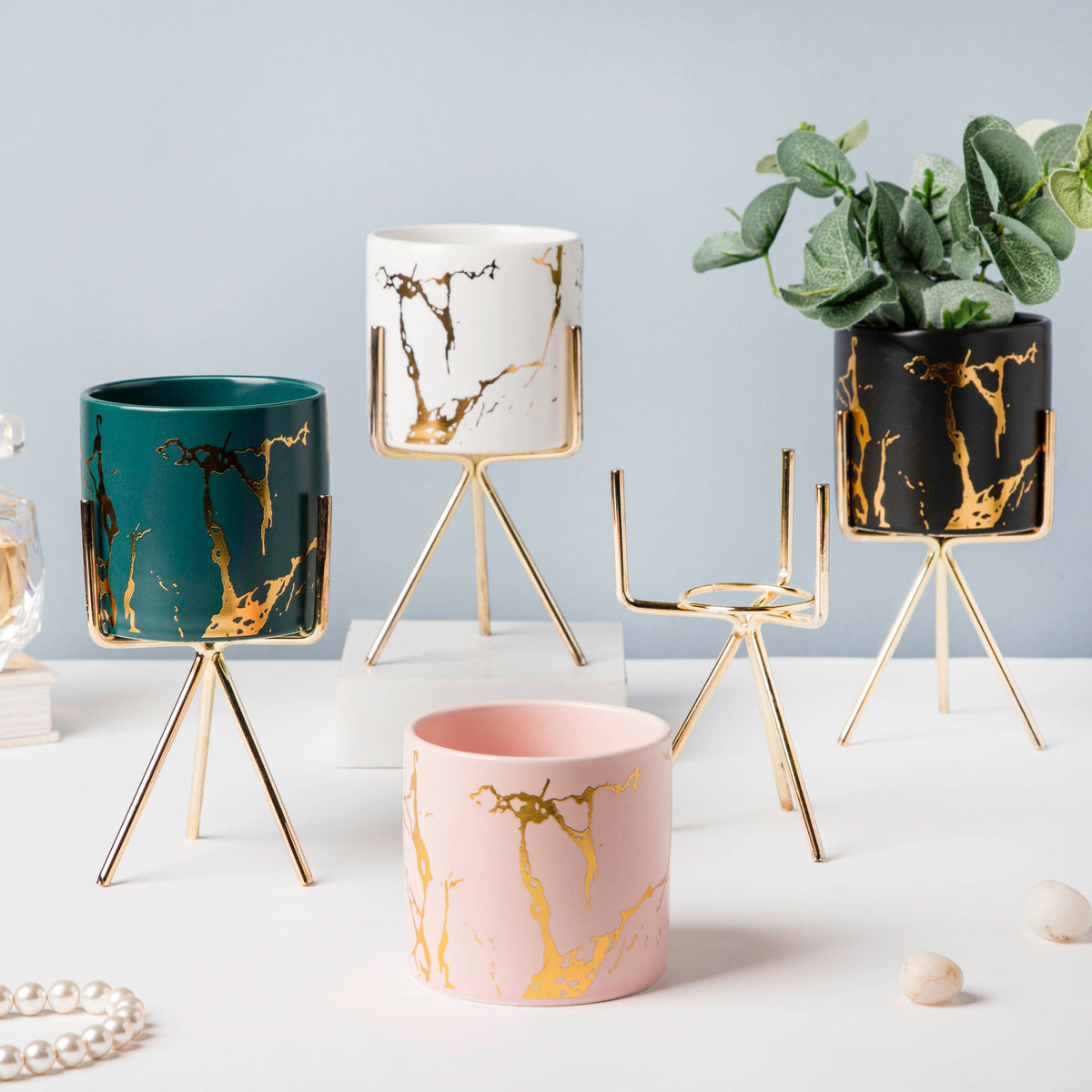 Auric Marble Green Planter with Stand Small Nestasia