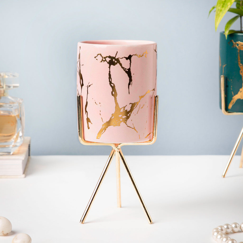 Auric Marble Pink Planter with Stand Large Nestasia