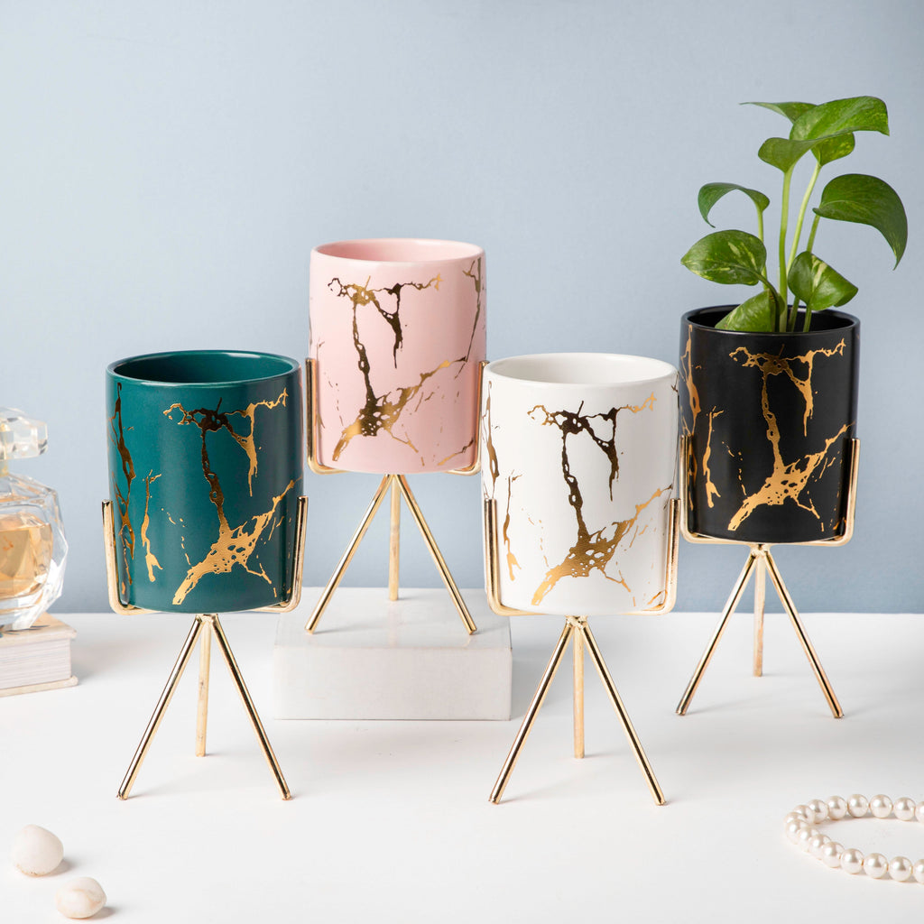 Auric Marble Pink Planter with Stand Large Nestasia