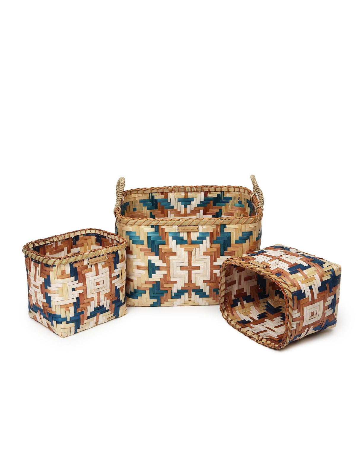 Natural Bamboo Shelf Baskets with Handles Set of 3 for Storage and Home Decor