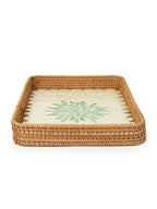 Decorative Green Rangoli Mosaic Cane Tray for Coffee Table and Kitchen Serving