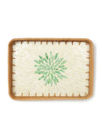 Decorative Green Rangoli Mosaic Cane Tray for Coffee Table and Kitchen Serving