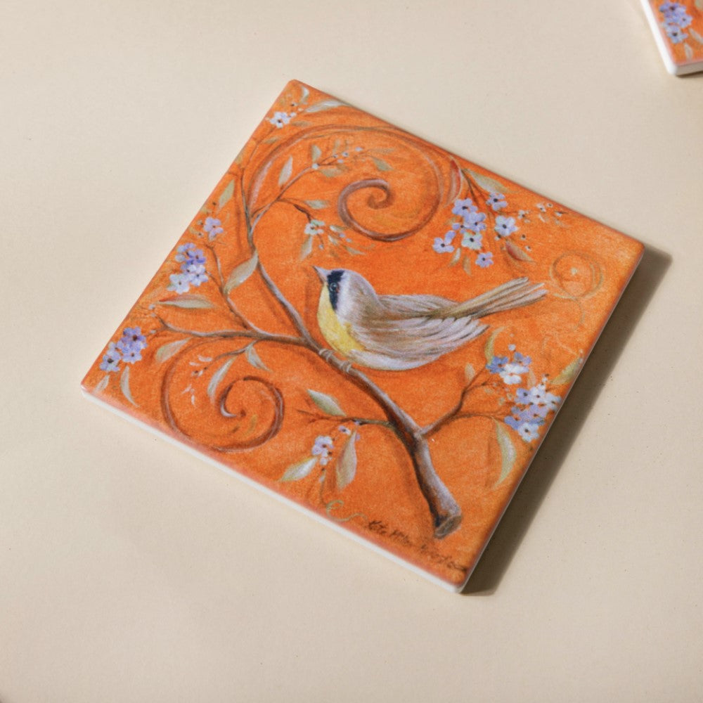 Tufted Bird Ceramic And Cork Coster Set Of 4