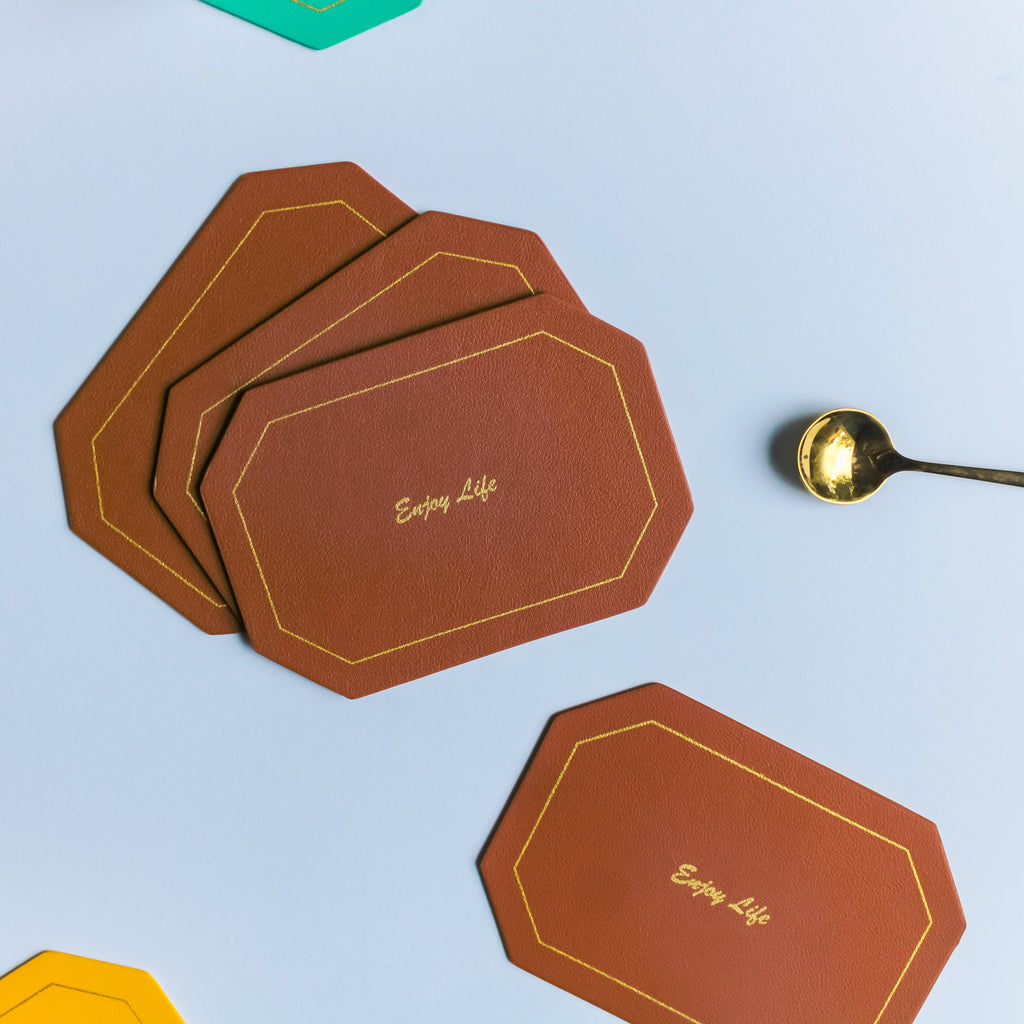 Leather Coaster Set of 4 Nestasia