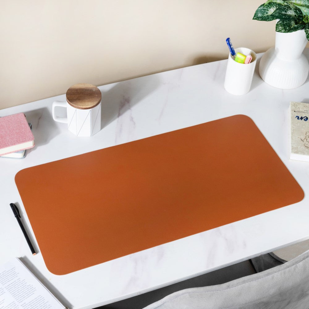 Multipurpose Vegan Leather Computer Desk Mat Brown 31.5 Inch Nestasia