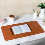 Multipurpose Vegan Leather Computer Desk Mat Brown 31.5 Inch Nestasia