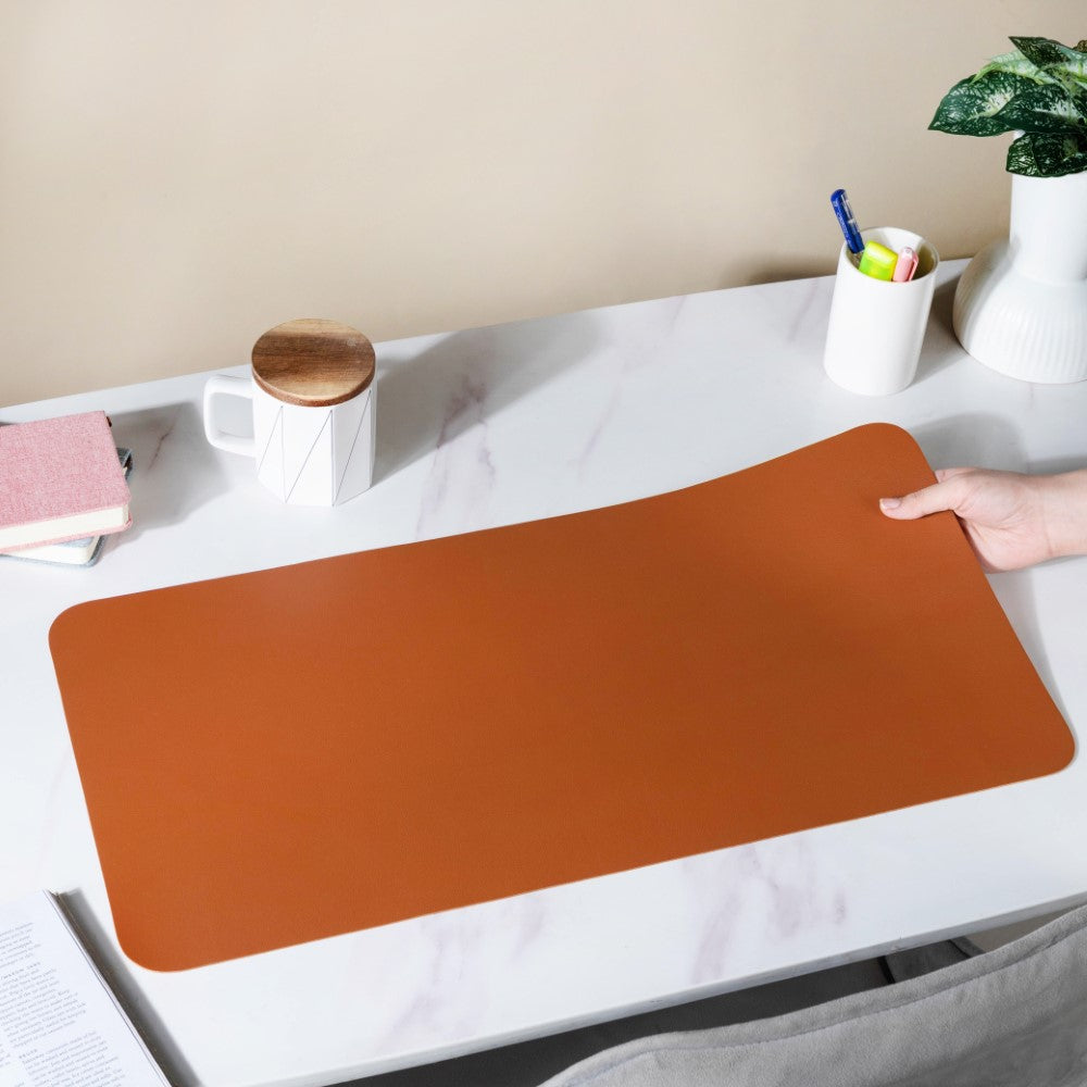 Multipurpose Vegan Leather Computer Desk Mat Brown 31.5 Inch Nestasia