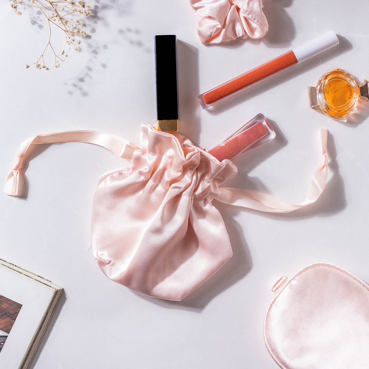 Precious Peach Satin Sleep Care Set of 4 Nestasia