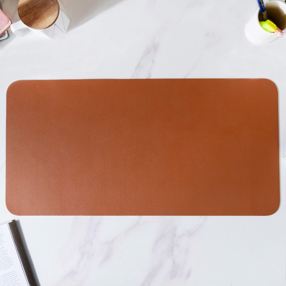 Multipurpose Vegan Leather Computer Desk Mat Brown 31.5 Inch Nestasia
