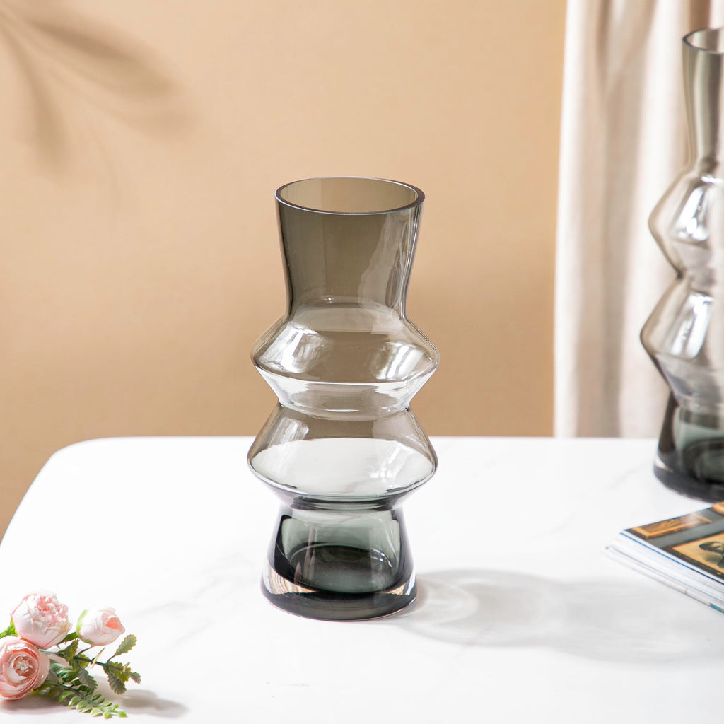 Modern Glass Flower Vase Grey Small Nestasia