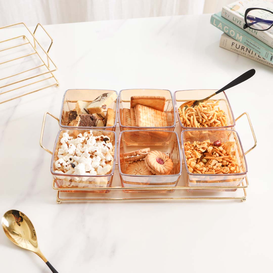 Rectangular Metal Tray with Bowls Set Nestasia