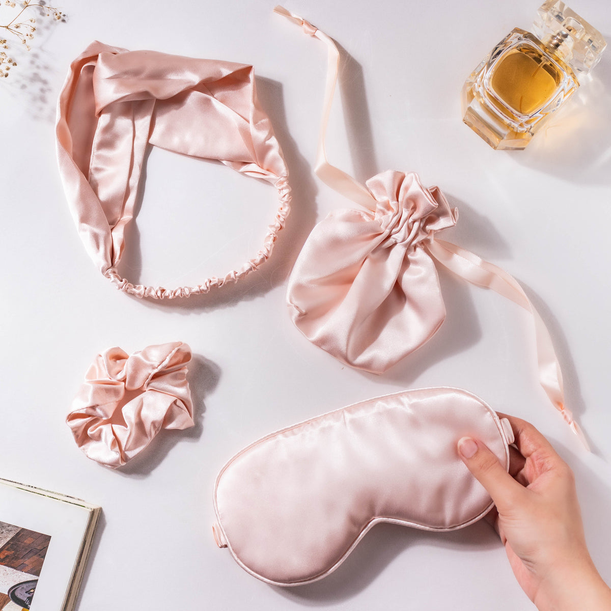 Precious Peach Satin Sleep Care Set of 4 Nestasia