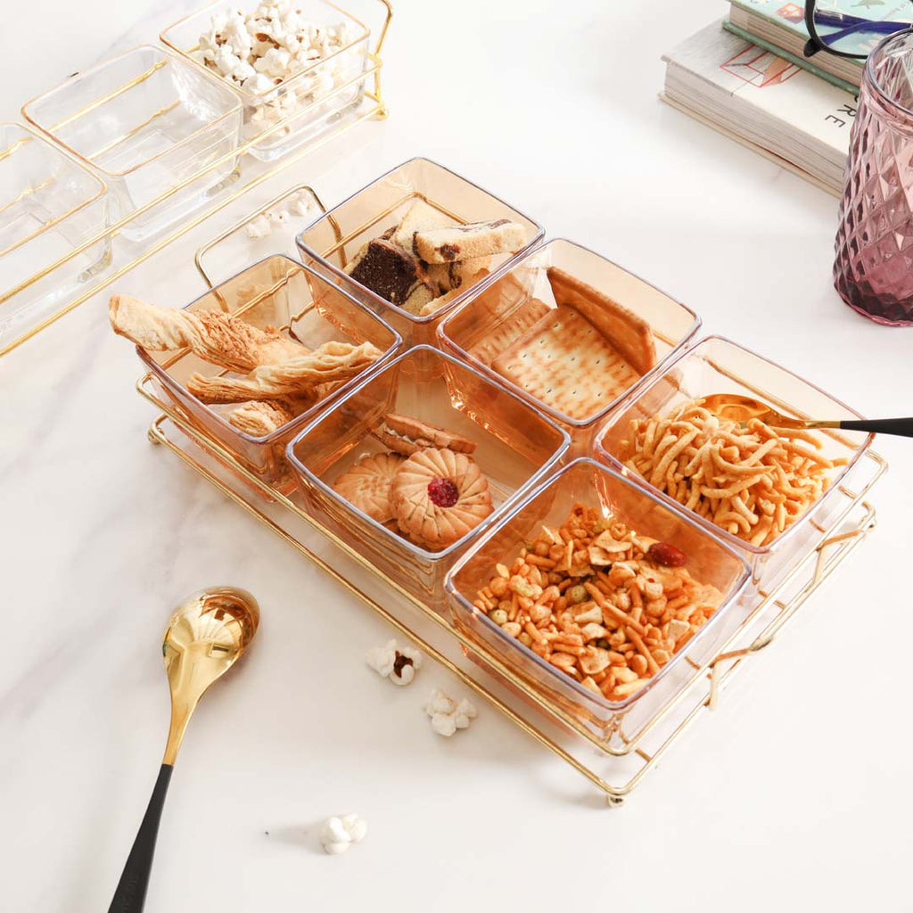 Rectangular Metal Tray with Bowls Set Nestasia