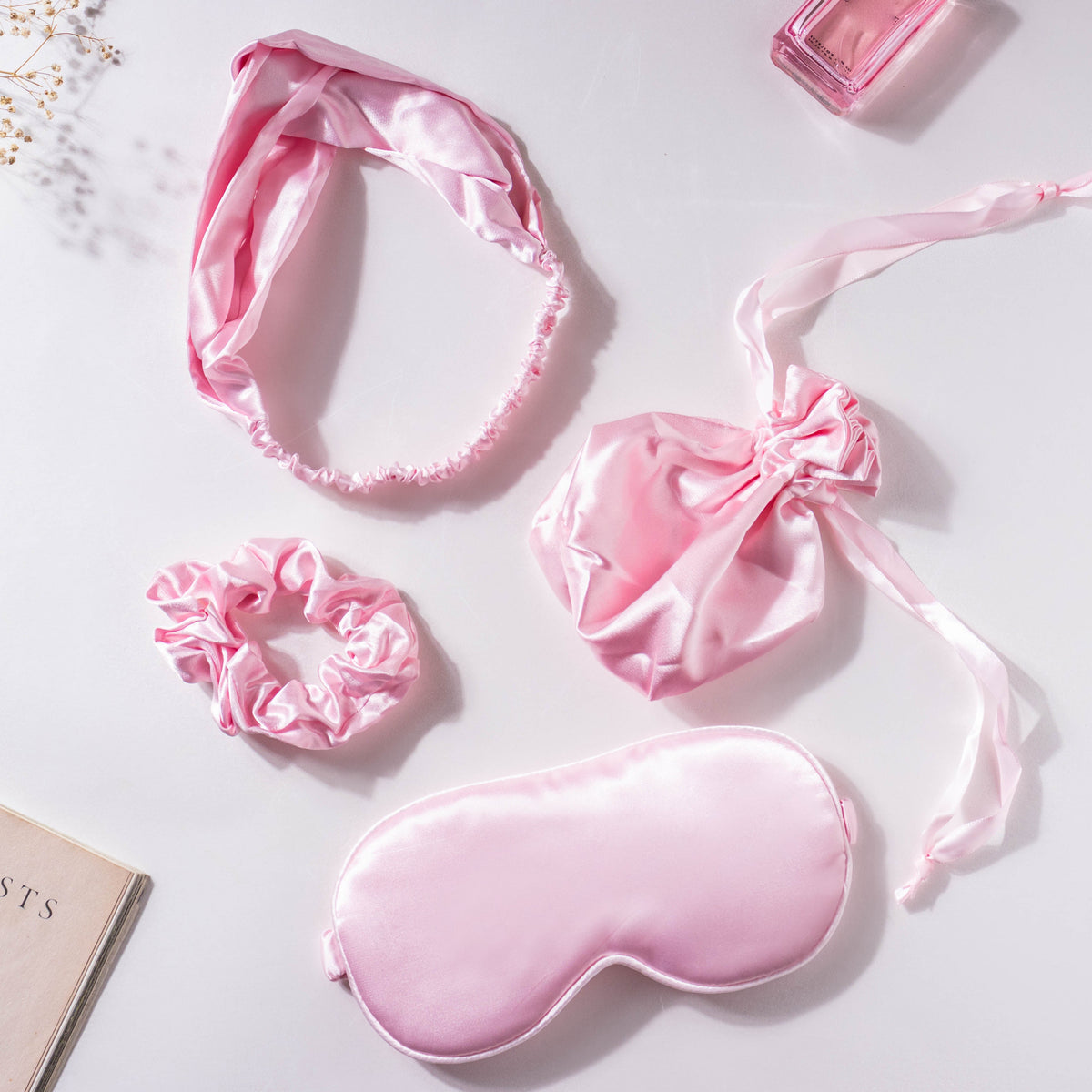 Bubblegum Pink Satin Sleep Care Set of 4 Nestasia