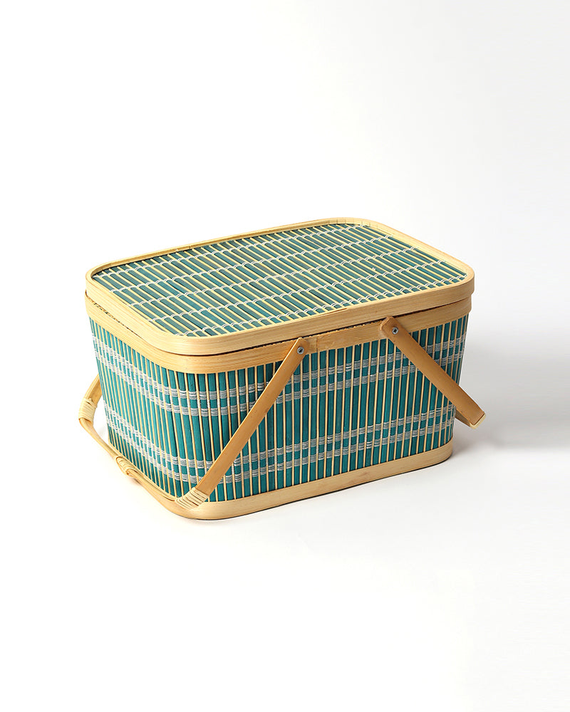 Rustic Bamboo Picnic Basket with Lid for Family Lunch & Travel