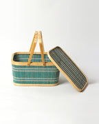 Rustic Bamboo Picnic Basket with Lid for Family Lunch & Travel