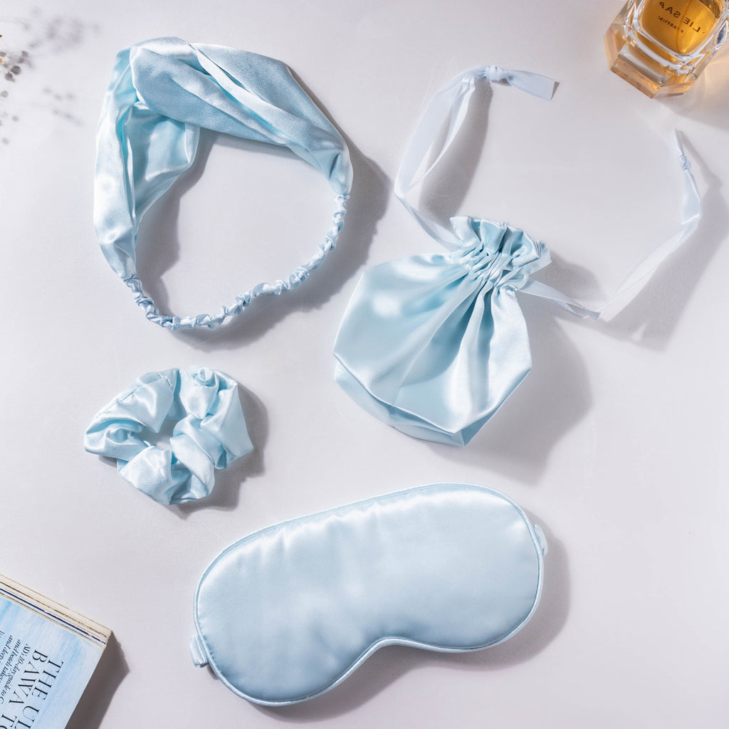 Mist Blue Satin Sleep Care Set of 4 Nestasia