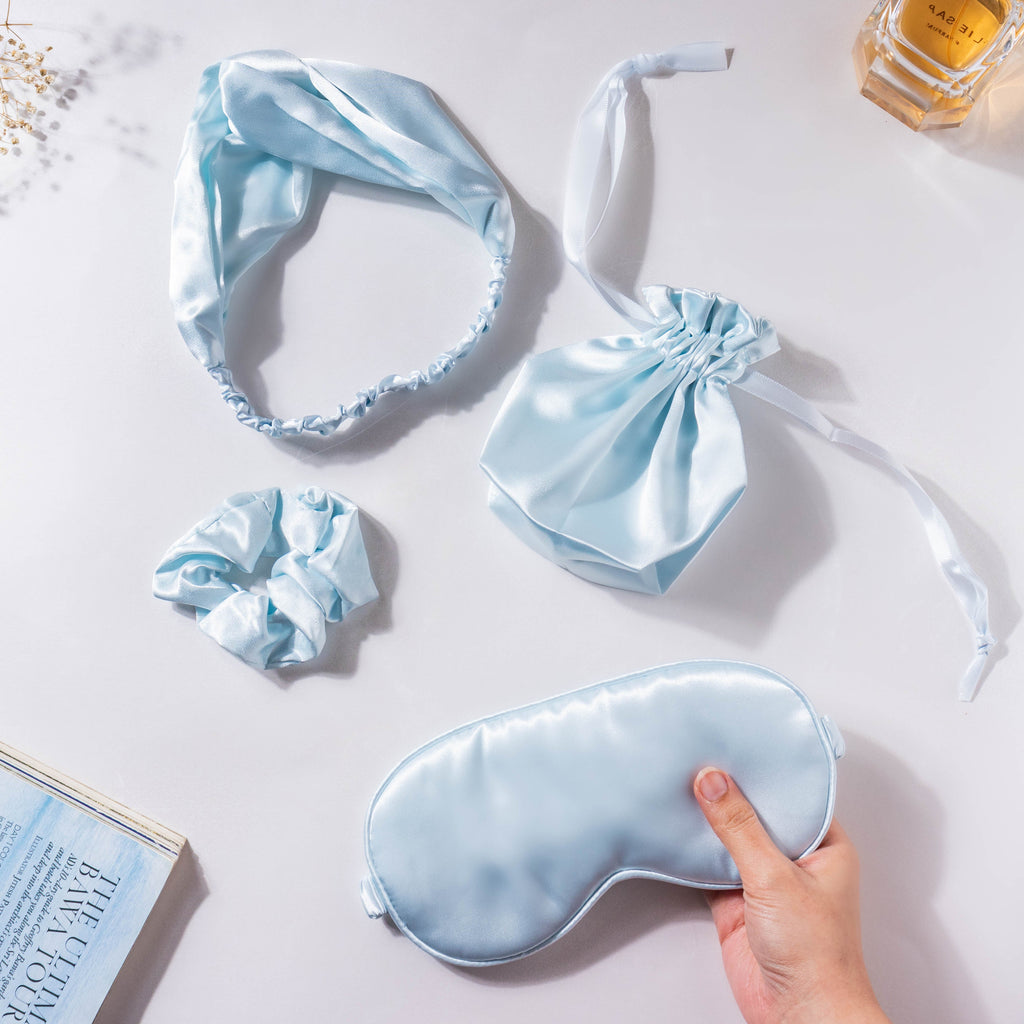 Mist Blue Satin Sleep Care Set of 4 Nestasia