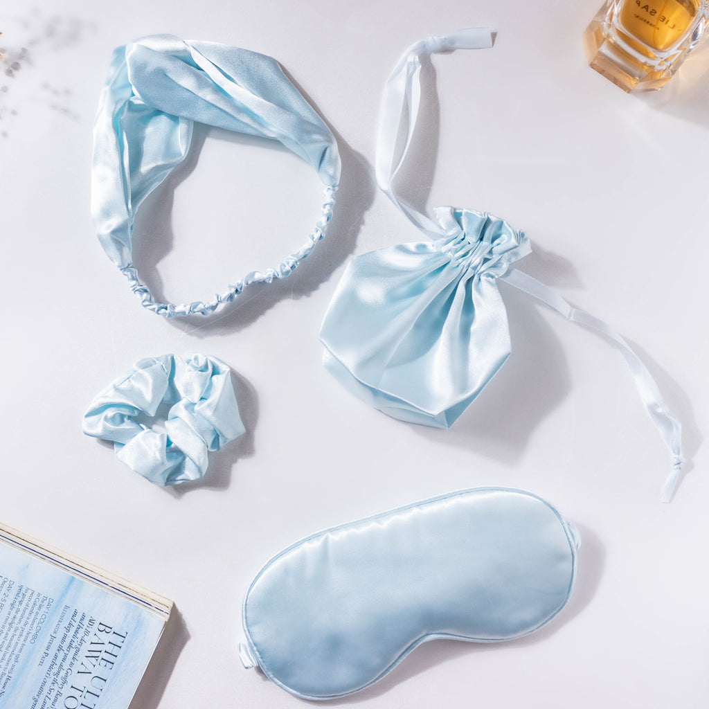 Mist Blue Satin Sleep Care Set of 4 Nestasia