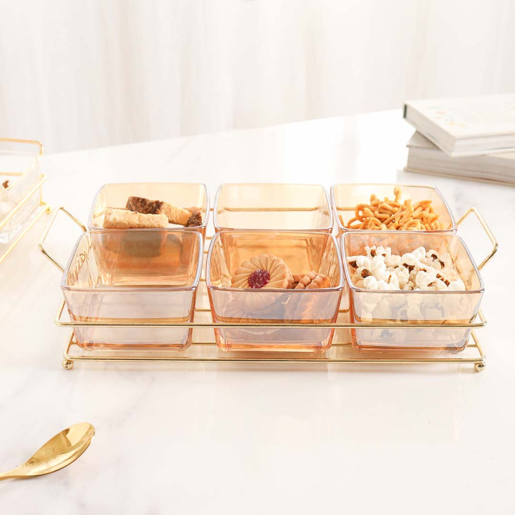 Rectangular Metal Tray with Bowls Set Nestasia