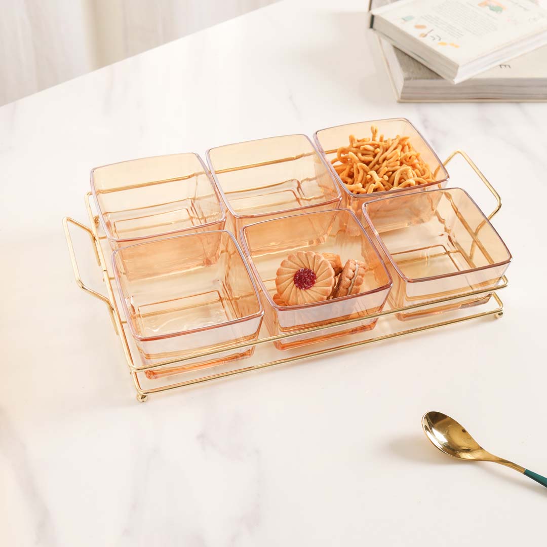 Rectangular Metal Tray with Bowls Set Nestasia