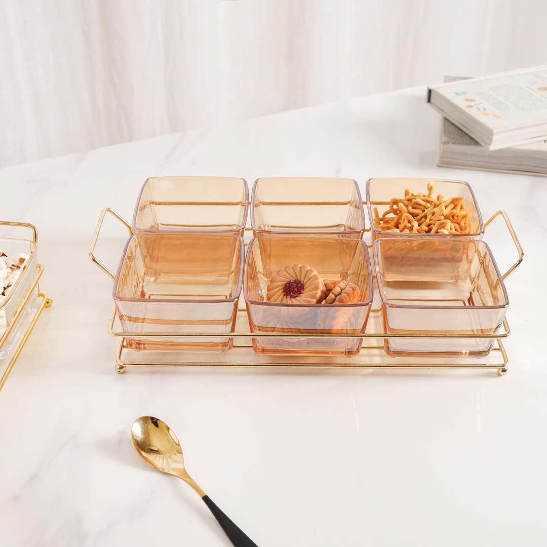Rectangular Metal Tray with Bowls Set Nestasia