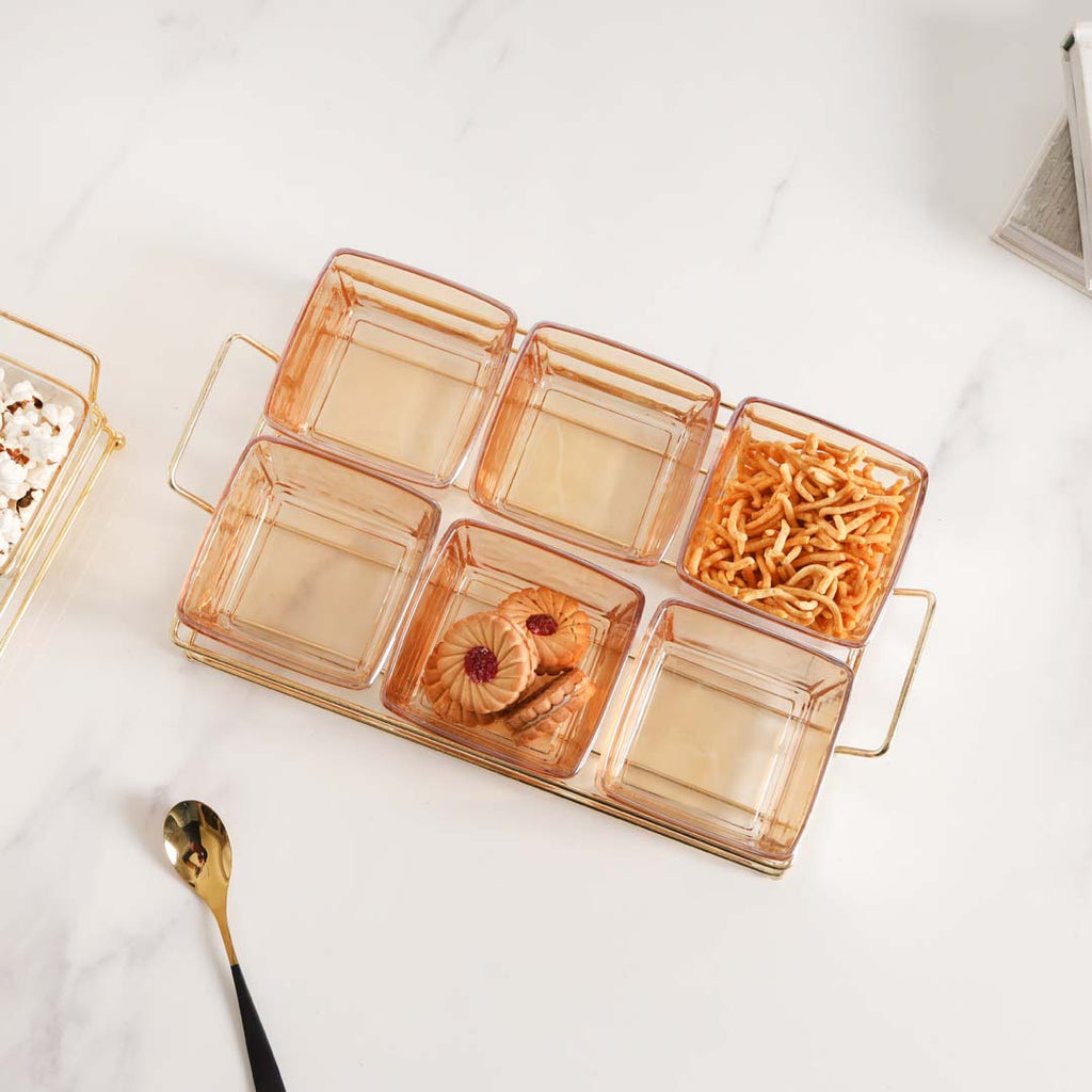 Rectangular Metal Tray with Bowls Set Nestasia