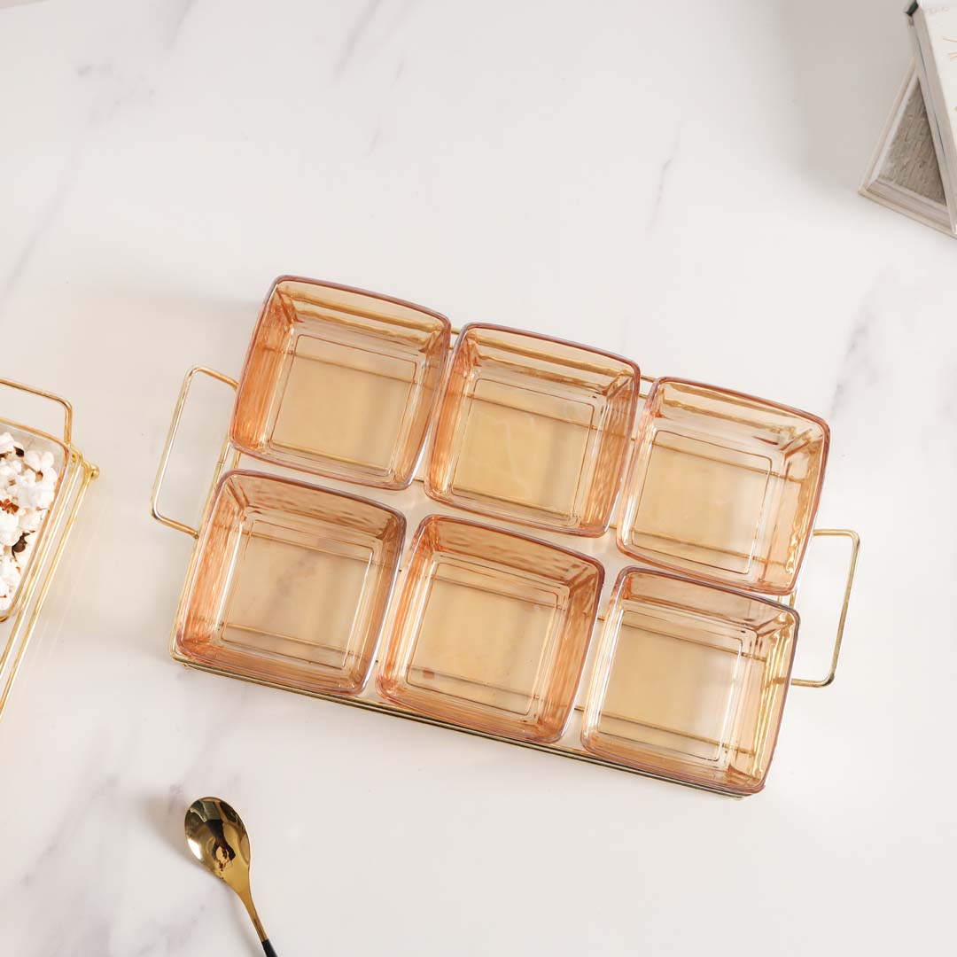 Rectangular Metal Tray with Bowls Set Nestasia