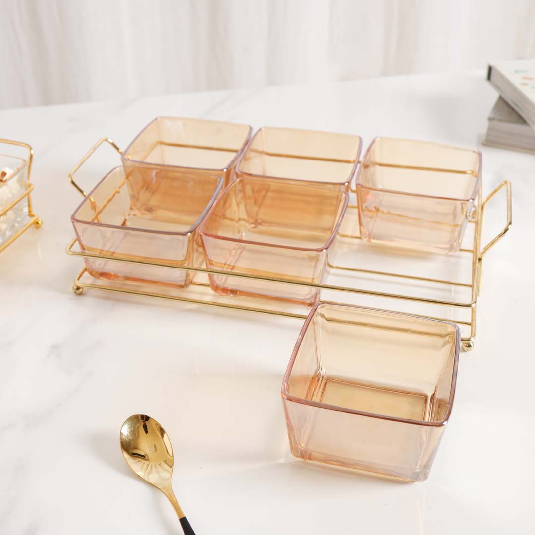 Rectangular Metal Tray with Bowls Set Nestasia