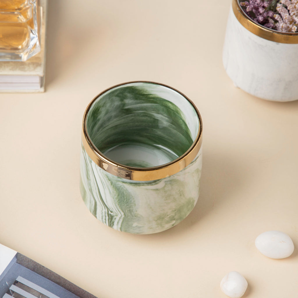Luxe Ceramic Marble Planter Green With Legs Nestasia
