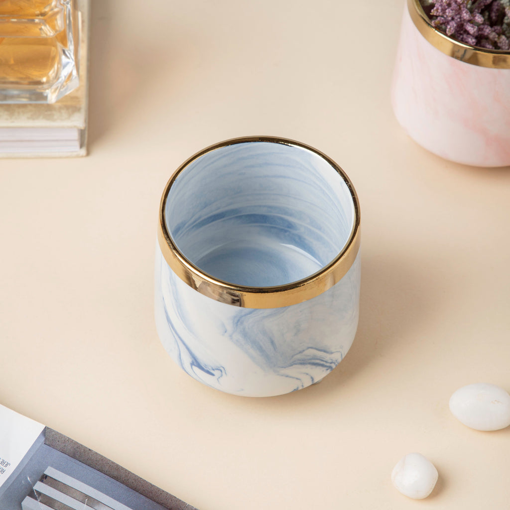Luxe Ceramic Marble Planter Blue With Legs Nestasia