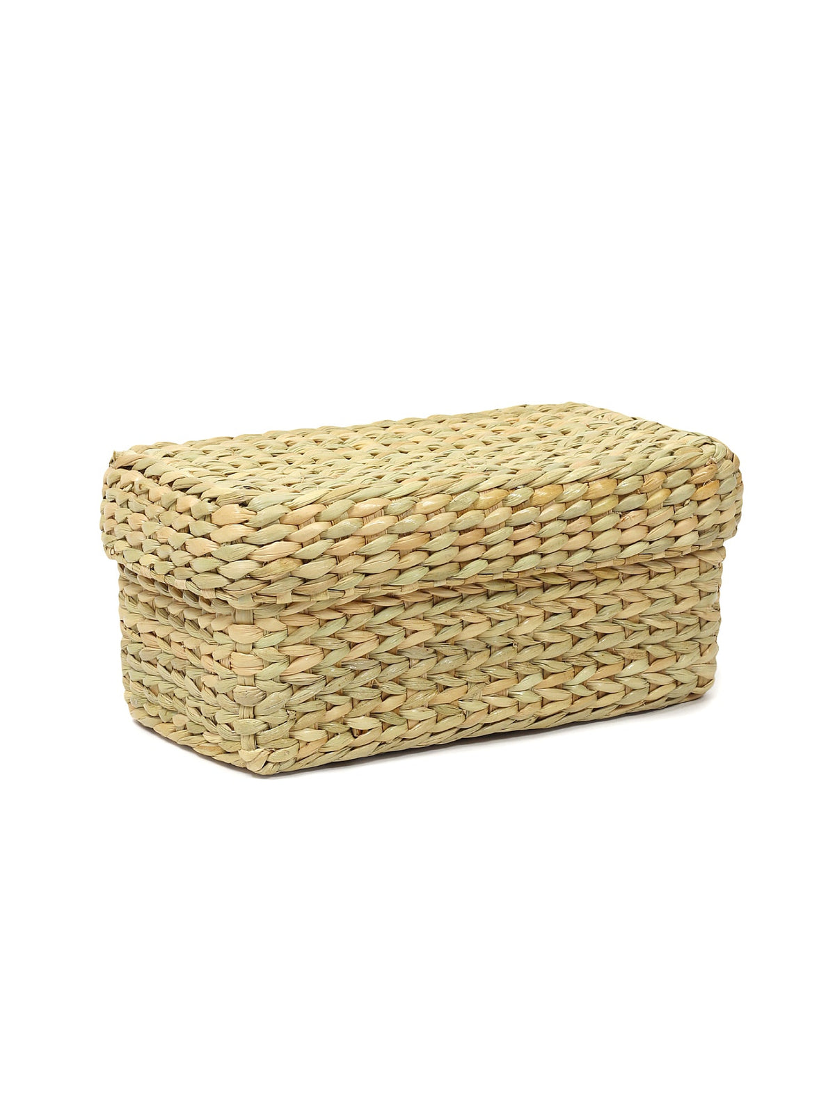 Compact Seagrass Storage Box with Lid for Accessories & Small Items
