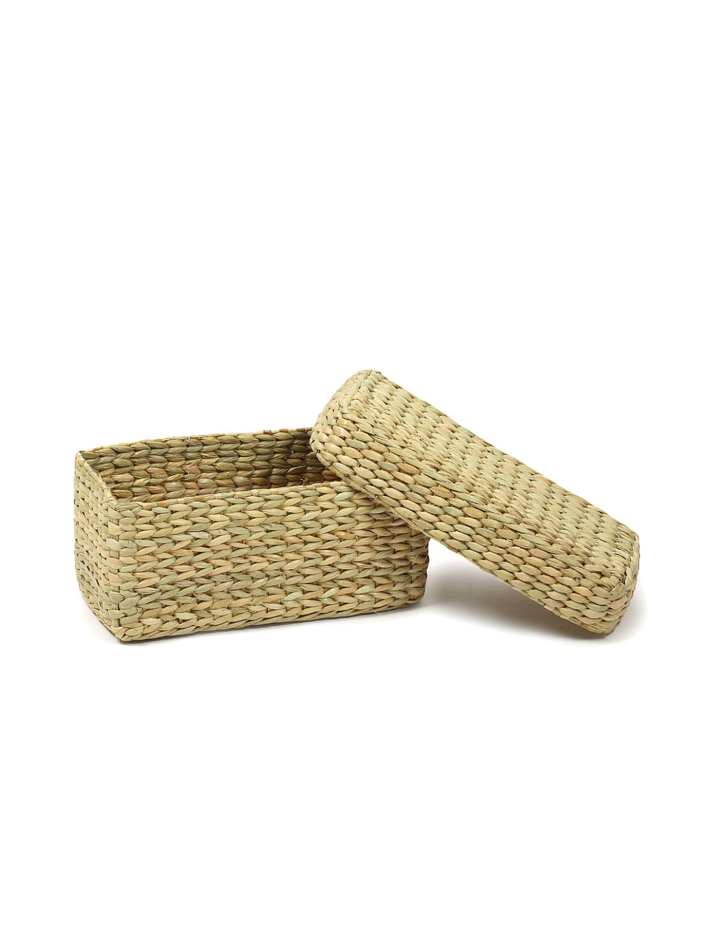 Compact Seagrass Storage Box with Lid for Accessories & Small Items