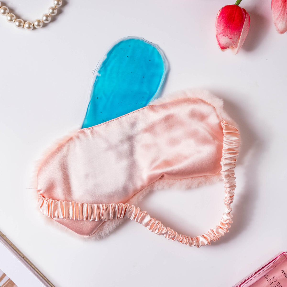 Plushy Peach Sleep Mask With Coolant Gel Nestasia