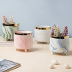 Luxe Ceramic Marble Planter Blue With Legs Nestasia