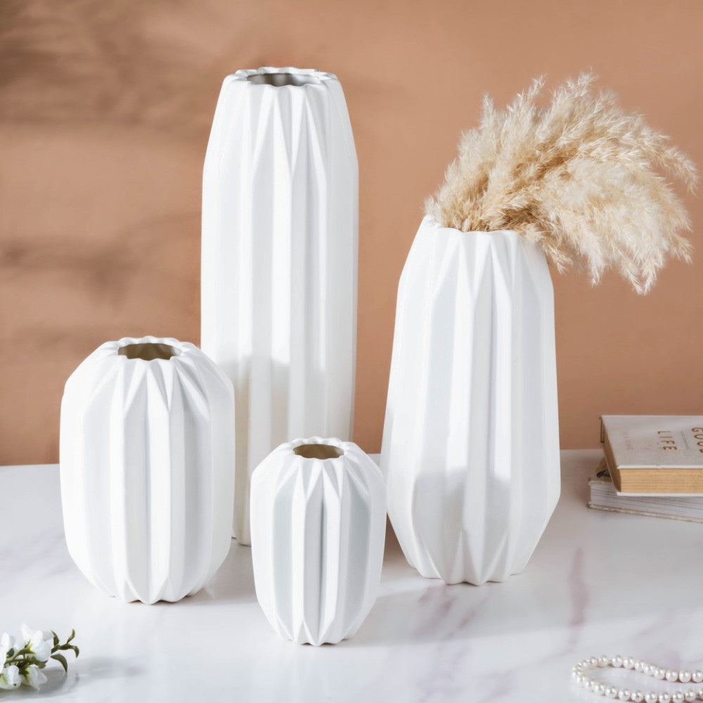 Geometric Textured Ceramic Vase White Large Nestasia