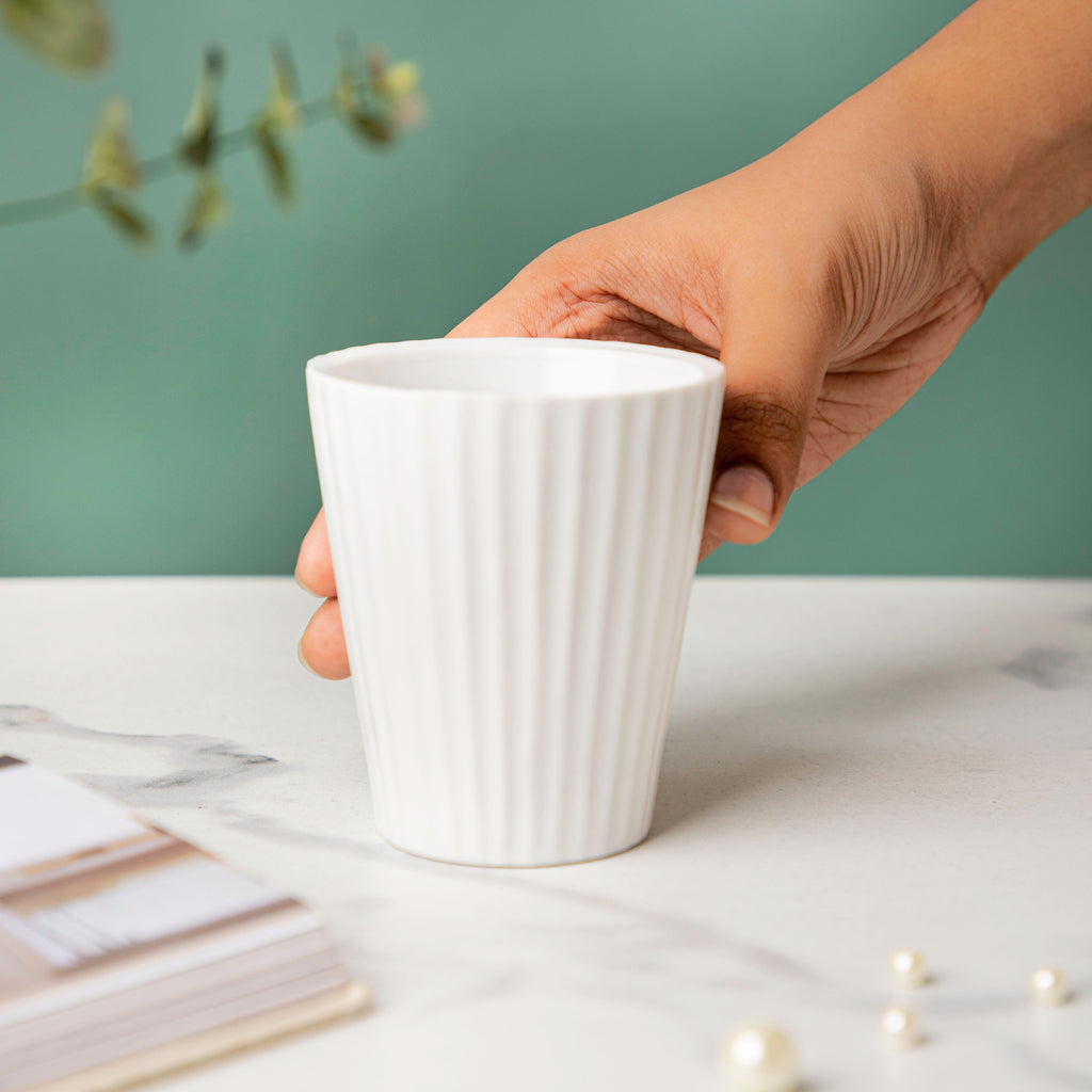 Nordic White Ribbed Ceramic Planter Nestasia