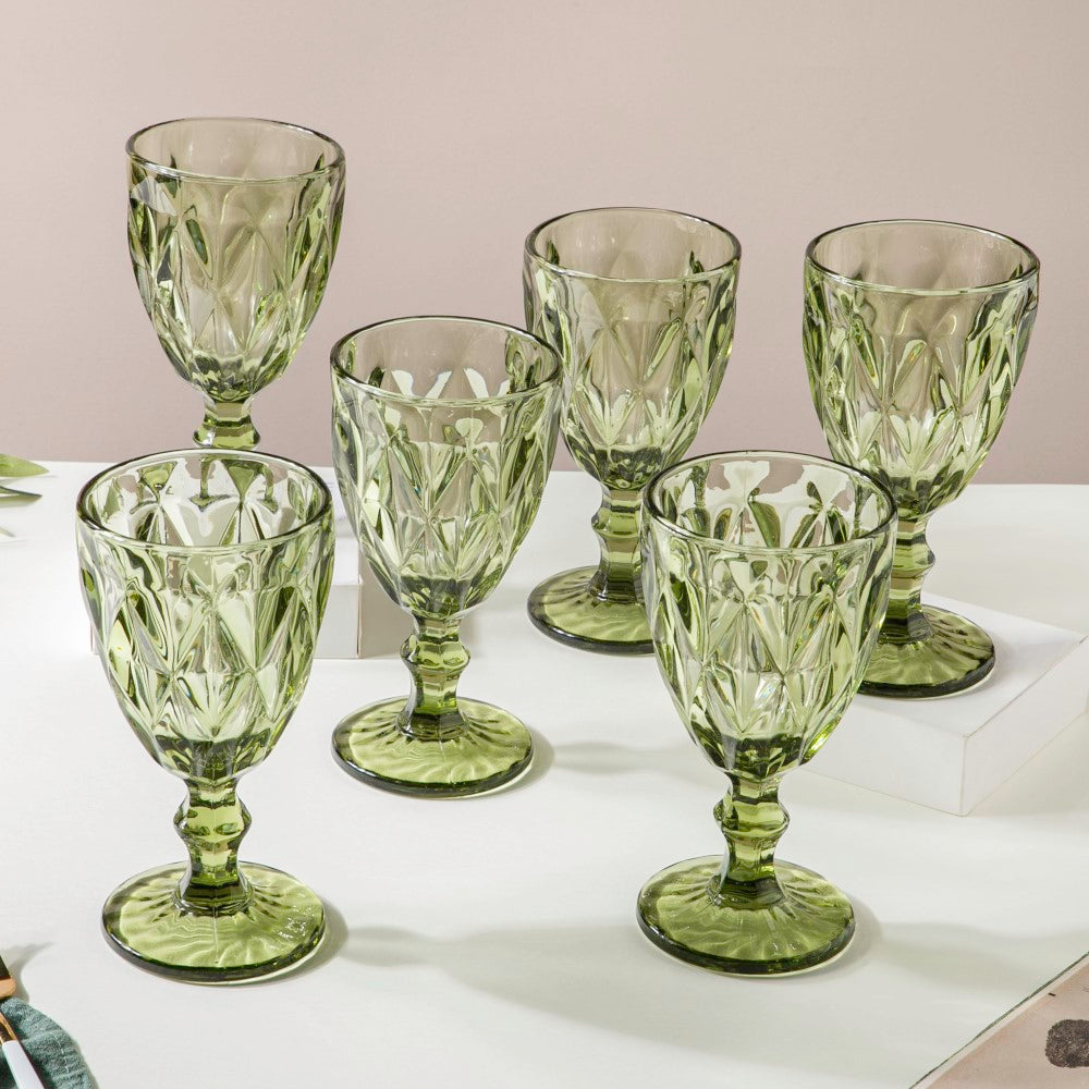 Crystal Red Wine Glass Green Set Of 6 300 ml Nestasia