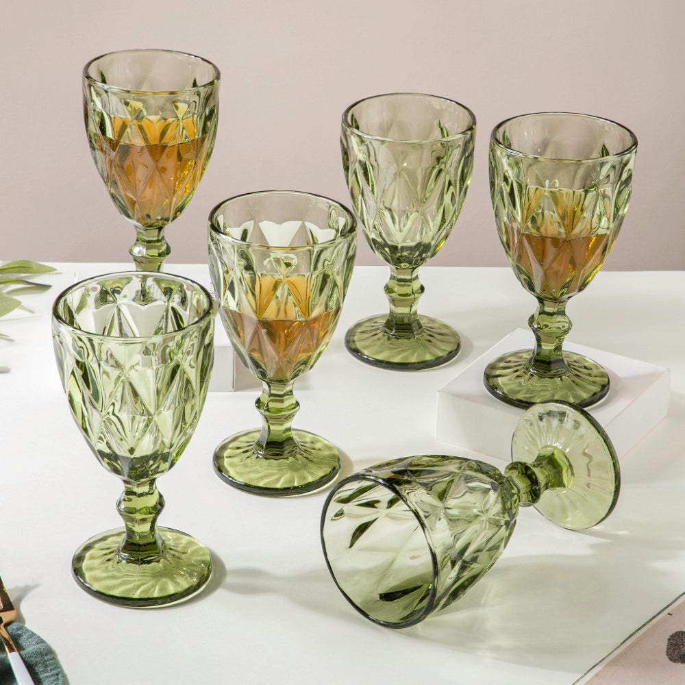 Crystal Red Wine Glass Green Set Of 6 300 ml Nestasia