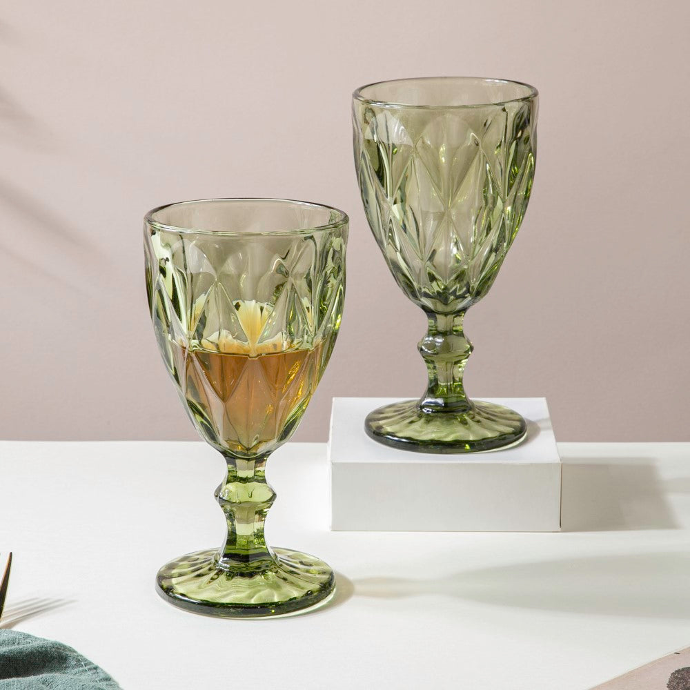 Crystal Red Wine Glass Green Set Of 6 300 ml Nestasia